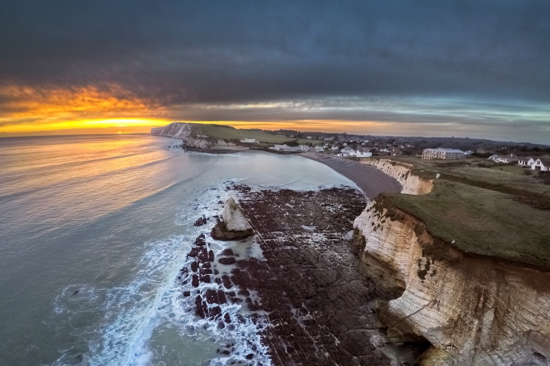z2646 Aerial Sunset over Freshwater Bay - 'Aerial Visions Photography' showing the beautiful IOW from the air