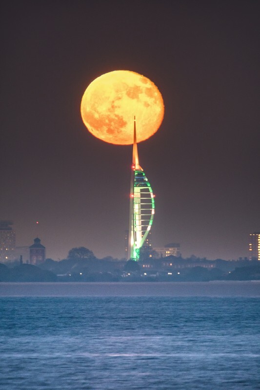 z4132 Spinnaker Tower Moonrise taken from Fishbourne - East Cowes to Ryde inc Haventstreet, Ashey, Wooton & Binstead