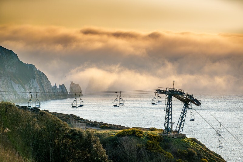 z4371 ALum Bay Misty Evening - Freshwater Bay to Colwell Bay inc the Needles