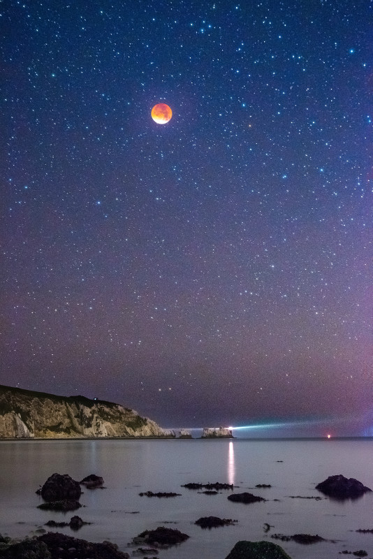 z2791 Supermoon Eclipse over The Needles - Freshwater Bay to Colwell Bay inc the Needles