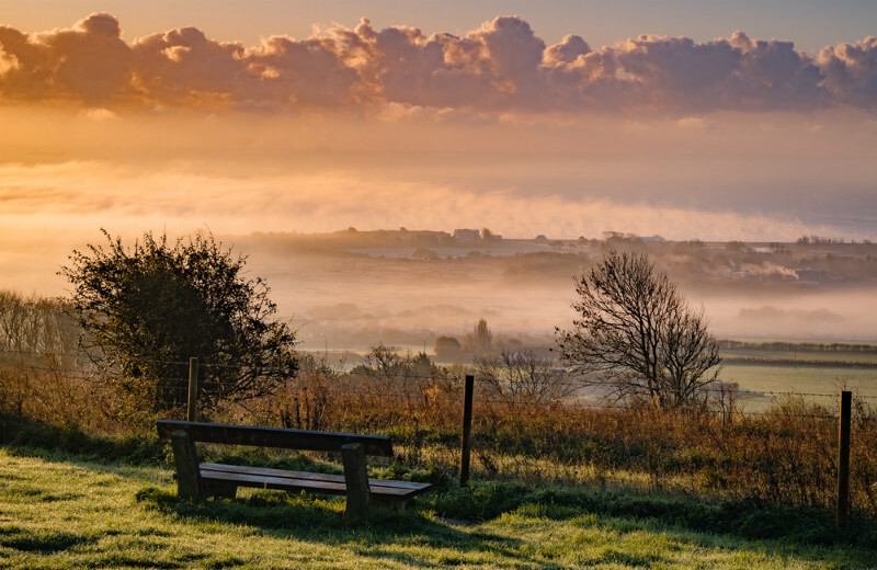 z3686 A place to sit, Brading Down at Sunrise - Seaview to Bembridge, Whitecliff Bay and Brading