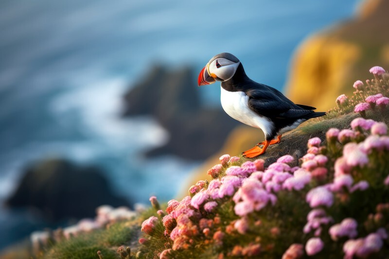 pr137 Puffin in the Thrift Anglese Wales inspired - Photorealism Gallery