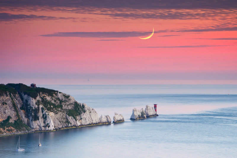 z2142 The Needles Moonset - Freshwater Bay to Colwell Bay inc the Needles