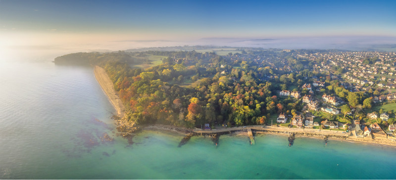 z3304 Misty Autumn Morning Seagrove Bay - 'Aerial Visions Photography' showing the beautiful IOW from the air