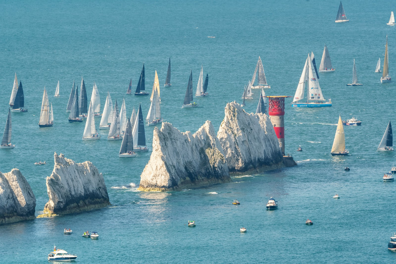 z3443 Round the Island Race at the Needles - Freshwater Bay to Colwell Bay inc the Needles