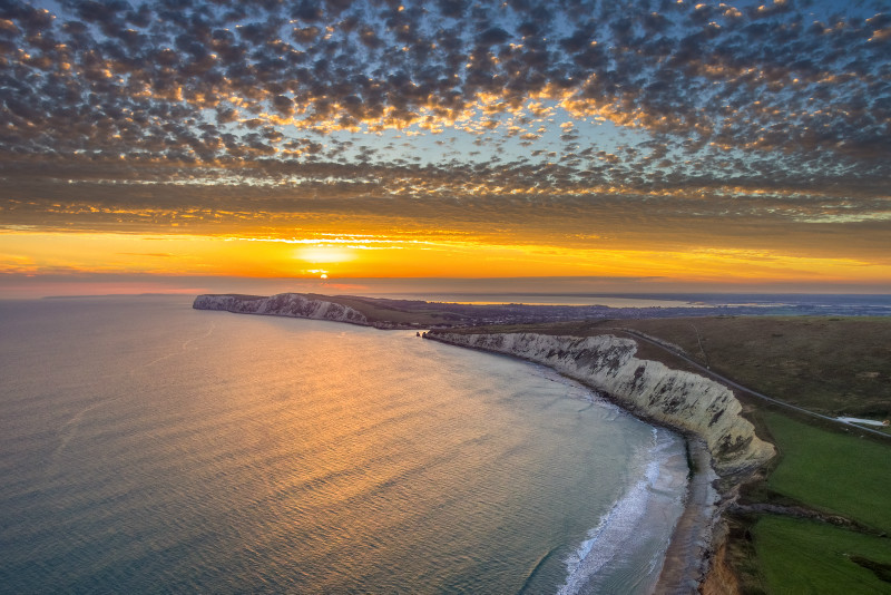 z2956 View from above Compton Bay at Sunset - 'Aerial Visions Photography' showing the beautiful IOW from the air