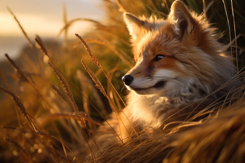 pr096 Floofy Fox in the Evening Sunlight - Photorealism Gallery