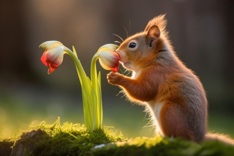 pr068 Sweet Tulip Squirrel - Photorealism Gallery