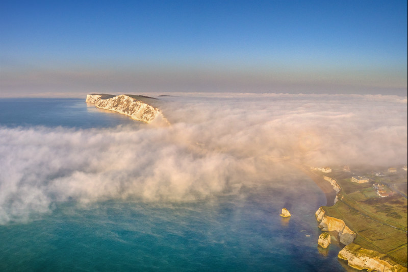 z3261 Flowing Fog, Freshwater Bay - 'Aerial Visions Photography' showing the beautiful IOW from the air