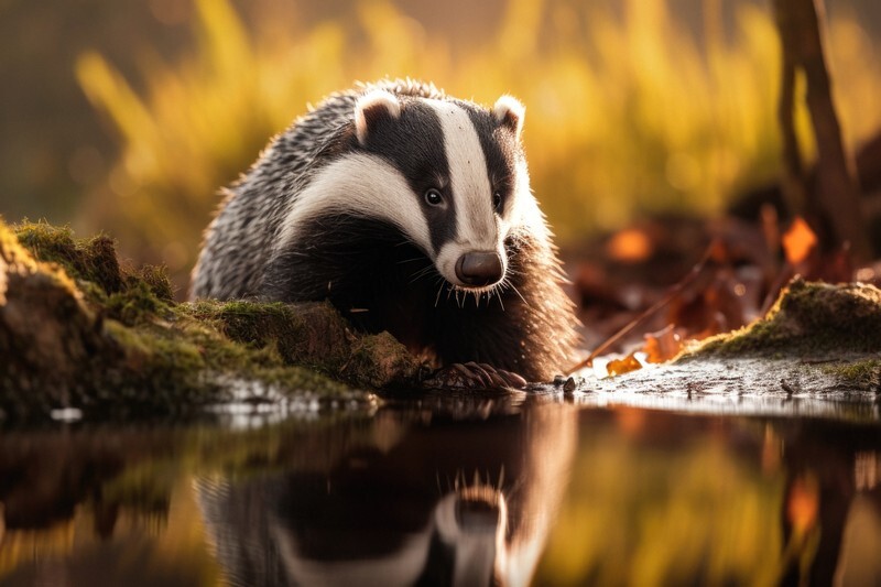 pr086 Badger Reflections - Photorealism Gallery