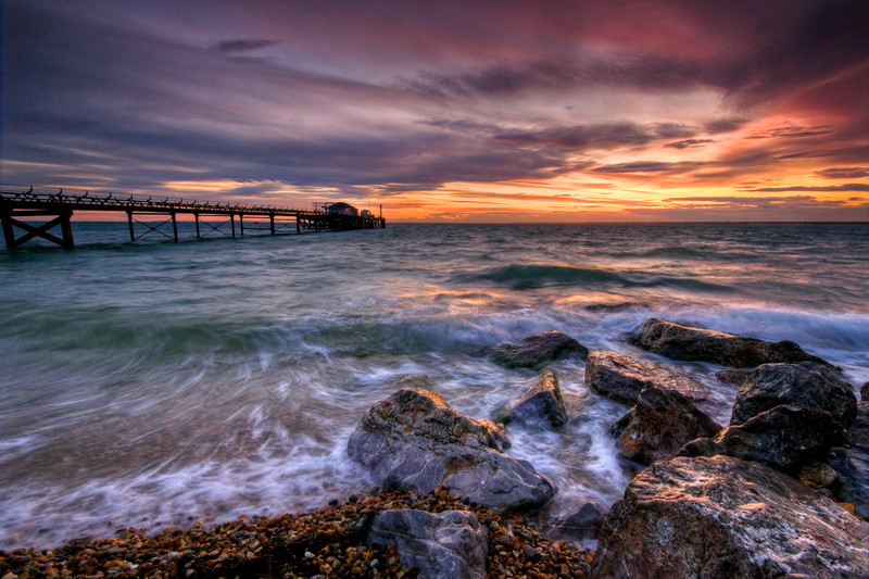 z1984 Totland Pier at Dusk - Freshwater Bay to Colwell Bay inc the Needles