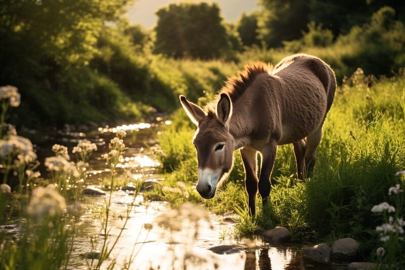 pr016 A Wild Donkey taking an evening Drink - Photorealism Gallery