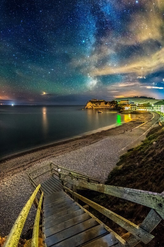 z3285 The Milky Way over Freshwater Bay - Freshwater Bay to Colwell Bay inc the Needles