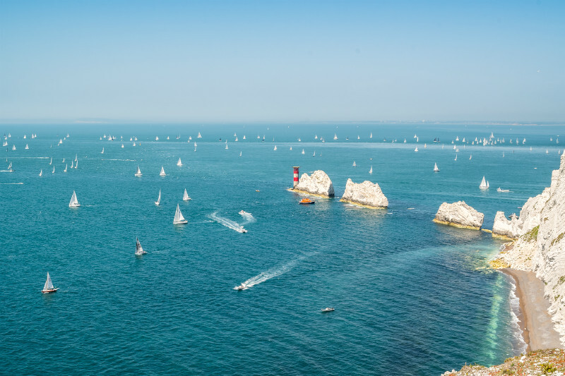 z3444 Round the Island Race overlooking the Needles - Freshwater Bay to Colwell Bay inc the Needles