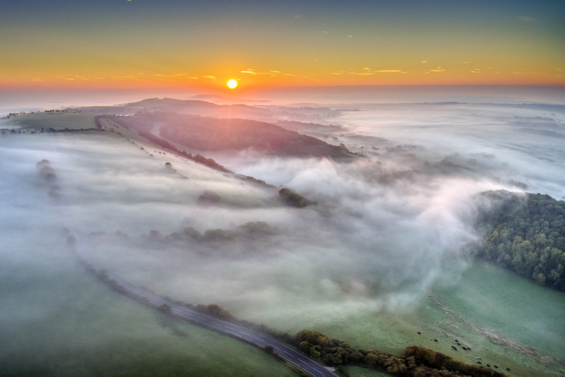 z3306 Autumn Mists over Ashey Down - 'Aerial Visions Photography' showing the beautiful IOW from the air