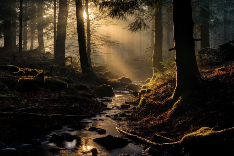 pr135 Misty Woodland Stream Firestone Copse inspired - Latest Photorealism images