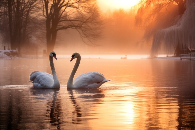 pr097 Winter Swans at Sunrise - Photorealism Gallery
