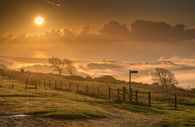 z3694 Foggy Sunrise, Brading Down - Seaview to Bembridge, Whitecliff Bay and Brading