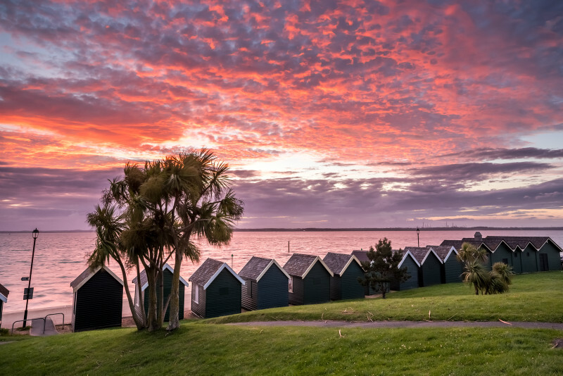 z3502 Gurnard Beach Huts at Sunset - Yarmouth to West Cowes inc Newtown