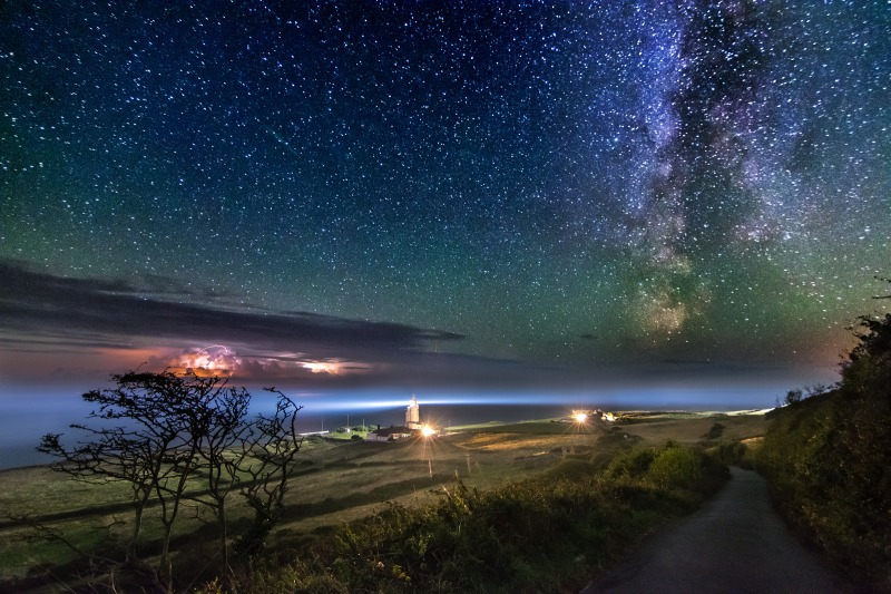 z2521 Storm and Milky Way over St Catherines Lighthouse - Ventnor to St Catherine's inc Bonchurch, Whitwell & the Undercliff