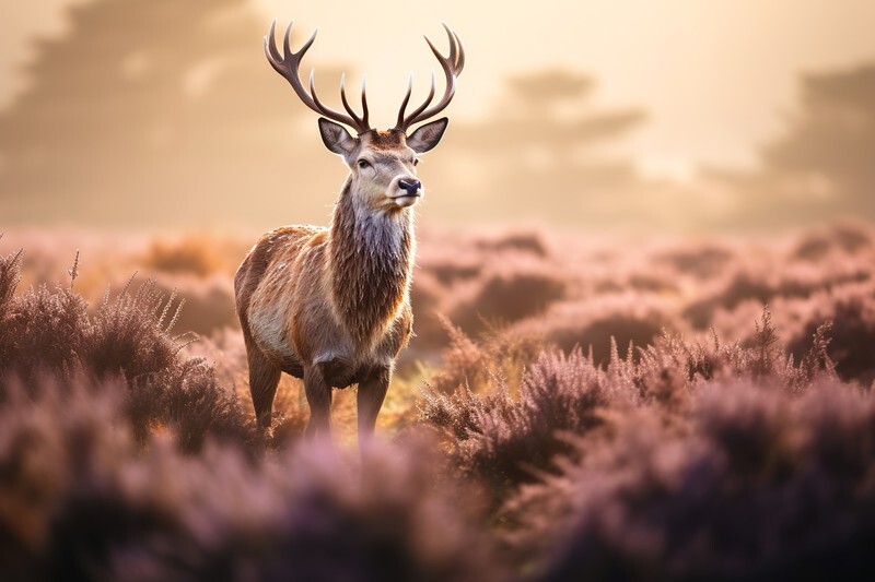 pr014 Stag in the Heather - Photorealism Gallery