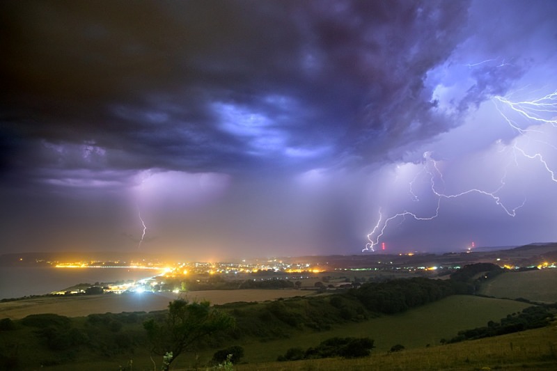 z2470 Night Storm over Sandown Bay - Sandown, Shanklin, Luccombe and Wroxall