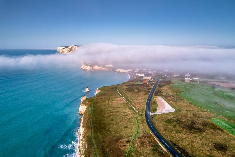 z4220 Flowing Fog over Freshwater Bay - Freshwater Bay to Colwell Bay inc the Needles