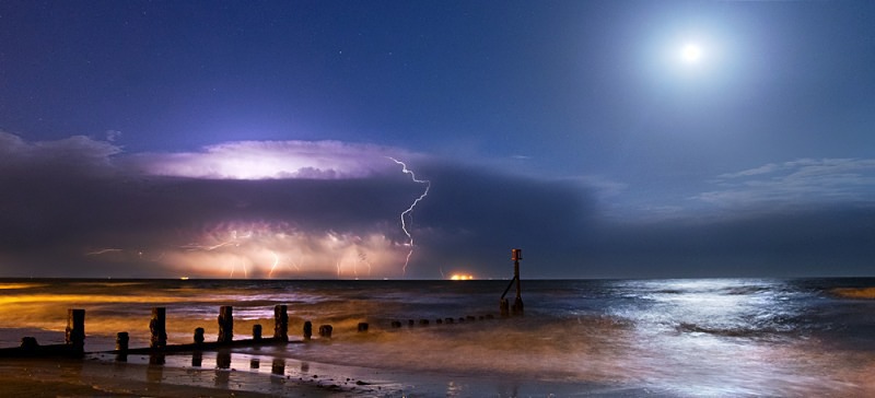 z2464 Distant Storm by Moonlight, Shanklin Beach - The