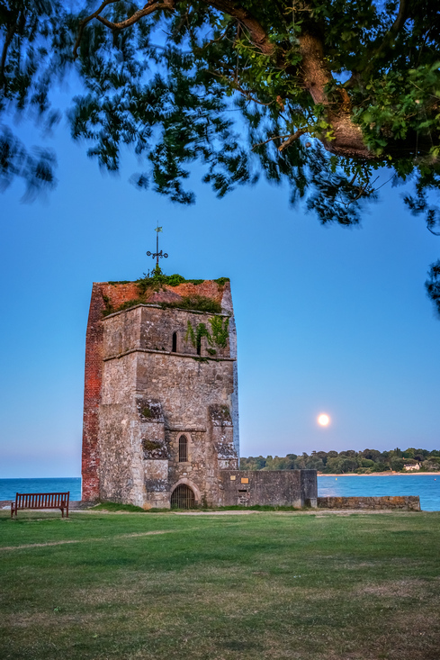 z3231 Moonrise at St Helens Old Church - Seaview to Bembridge, Whitecliff Bay and Brading