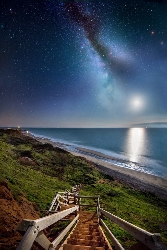 z2789 Moonset and Milky Way, Compton Bay - Blackgang to Compton inc Brighstone, Shorwell & West Wight