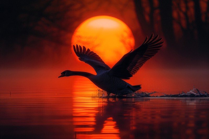 pr116 Winter Swan Sunset - Latest Photorealism images