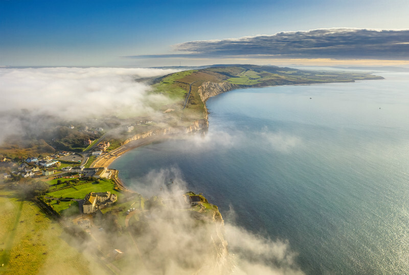 z3527 Morning Mist over Freshwater Bay - 'Aerial Visions Photography' showing the beautiful IOW from the air