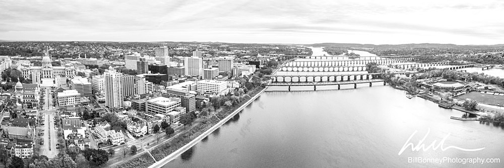 HarrisburgAerialPanoFaceSouthBothShores16x48-2 - Harrisburg Pennsylvania