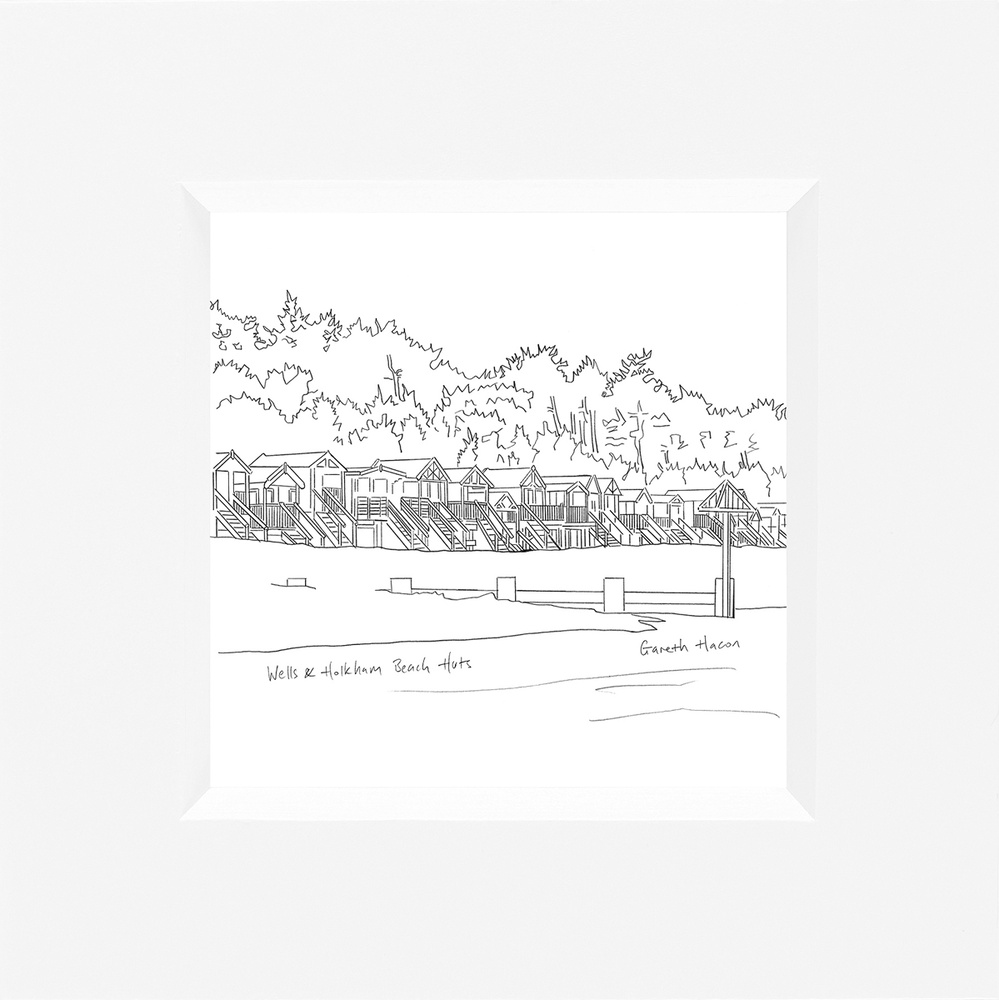 Beach Huts - Wells and Holkham - Line Art Square