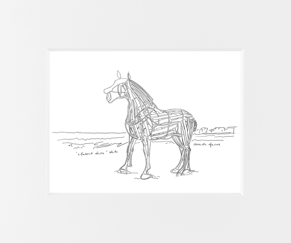 Lifeboat Horse - Wells Quay - Line Art
