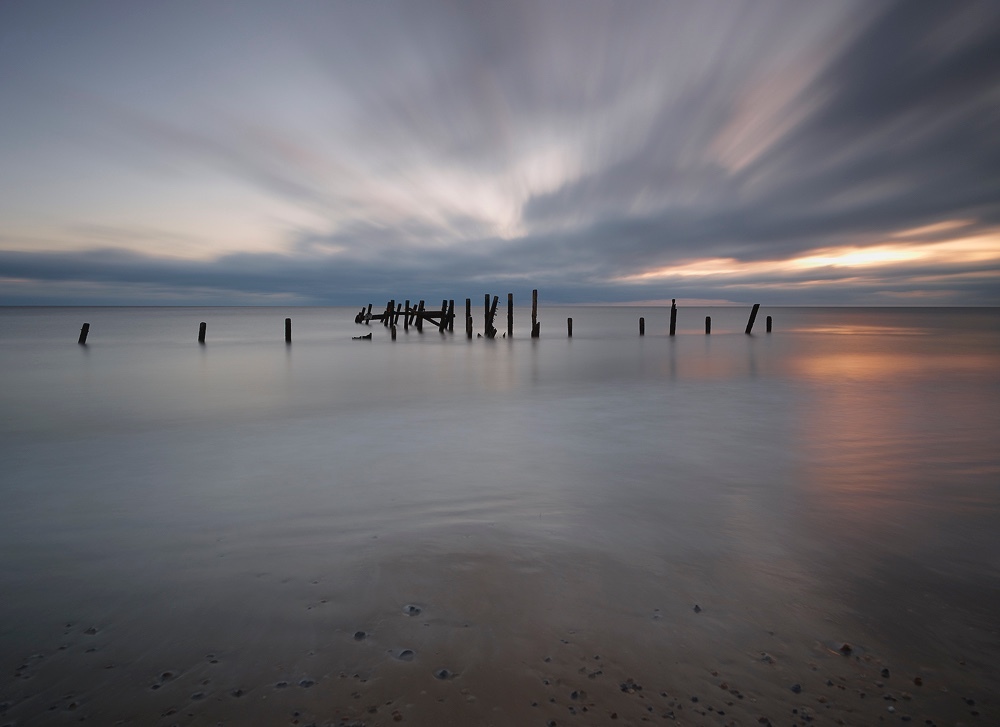 Remnants of sea defences create a form of sea sculpture titled “Defenceless”