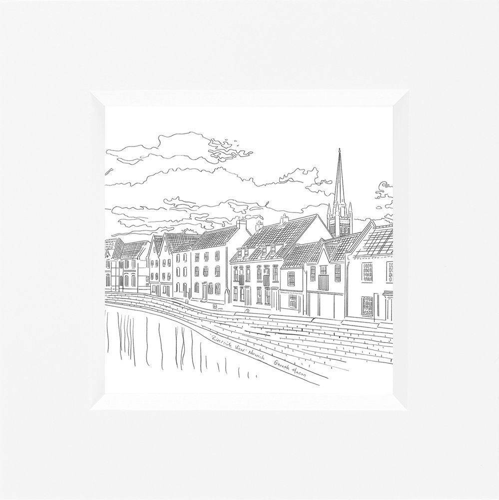 Riverside View - Norwich - Line Art Square