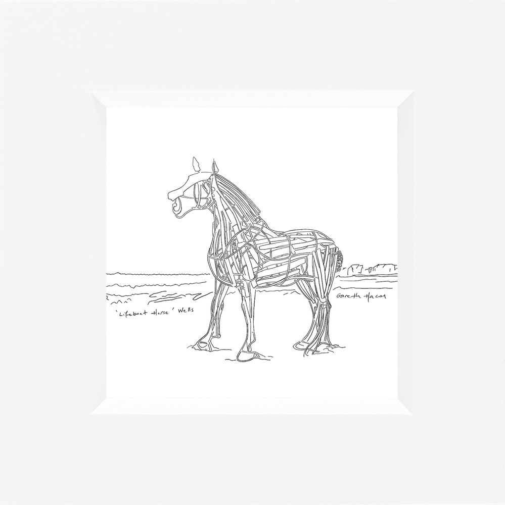 Lifeboat Horse - Wells Quay - Line Art Square
