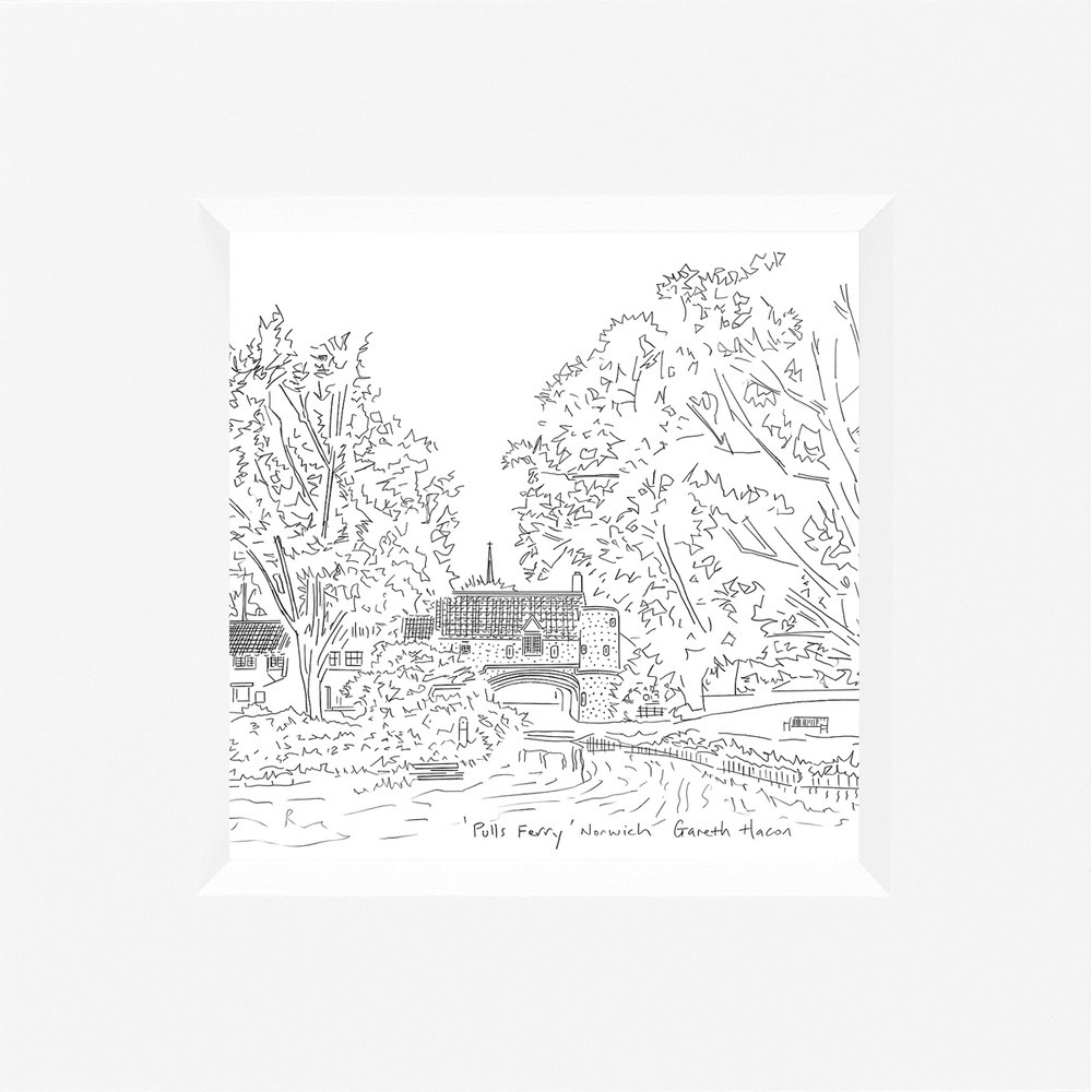 Pulls Ferry - Norwich - Line Art Square