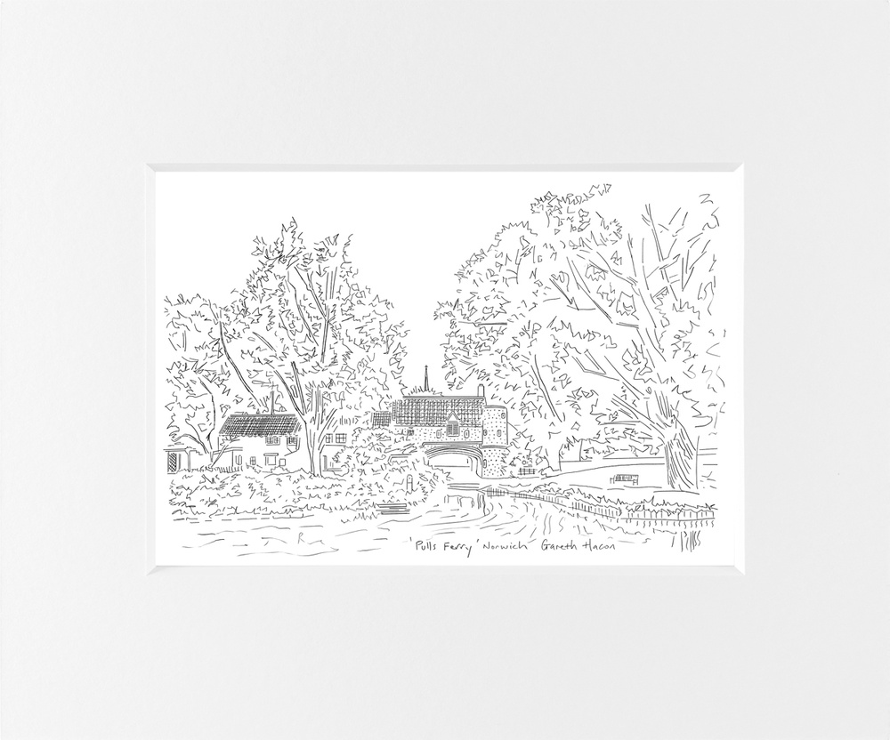Pulls Ferry - Norwich - Line Art