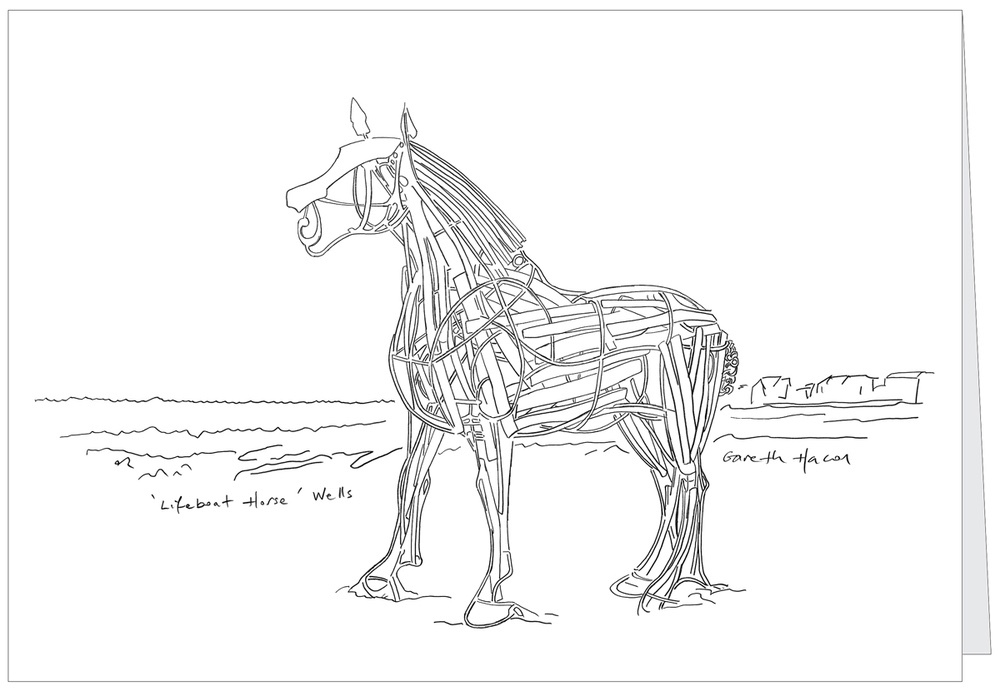 A5 Greeting Card of The Lifeboat Horse at Wells Quay - Greetings Cards
