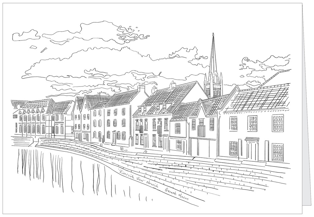 A5 Greeting Card of Riverside View Norwich - Greetings Cards