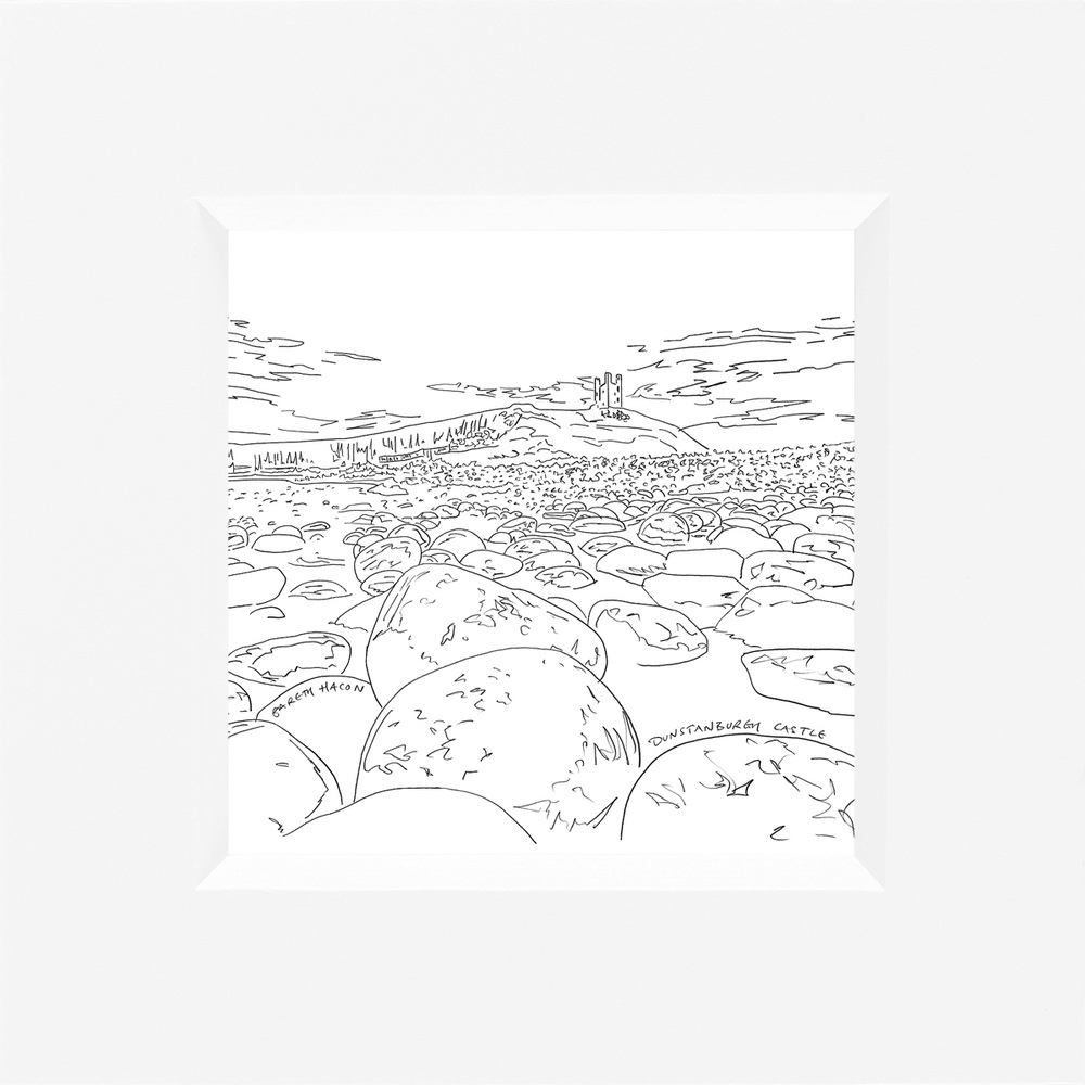 Dunstanburgh Castle - Northumberland - Line Art Square