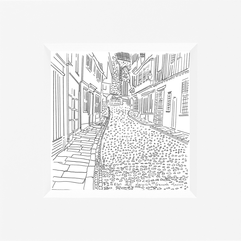 Elm Hill - Norwich, Norfolk - Line Art Square