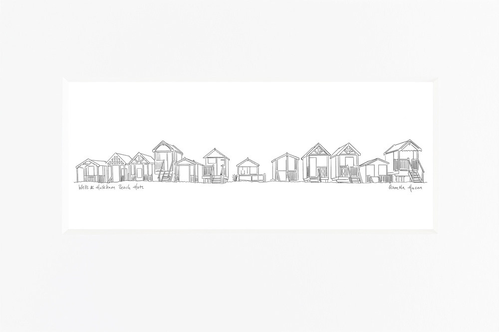Beach Huts - Wells and Holkham - Line Art Pano