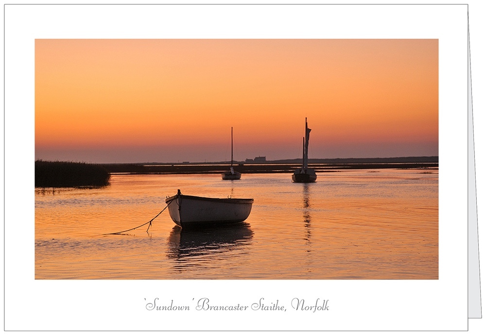 A5 Greeting Card of a sunset at Brancaster Staithe - Greetings Cards