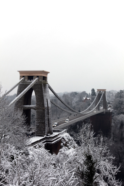 View of Suspenstion Bridge in winter snow _ B0183 - Bristol Landscape Photography