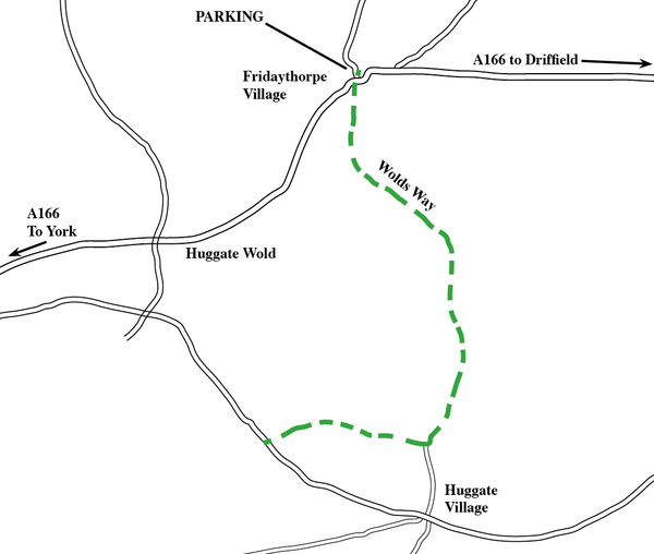 Fridaythorpe to Huggate walk map - Photographic Walks in North Yorkshire