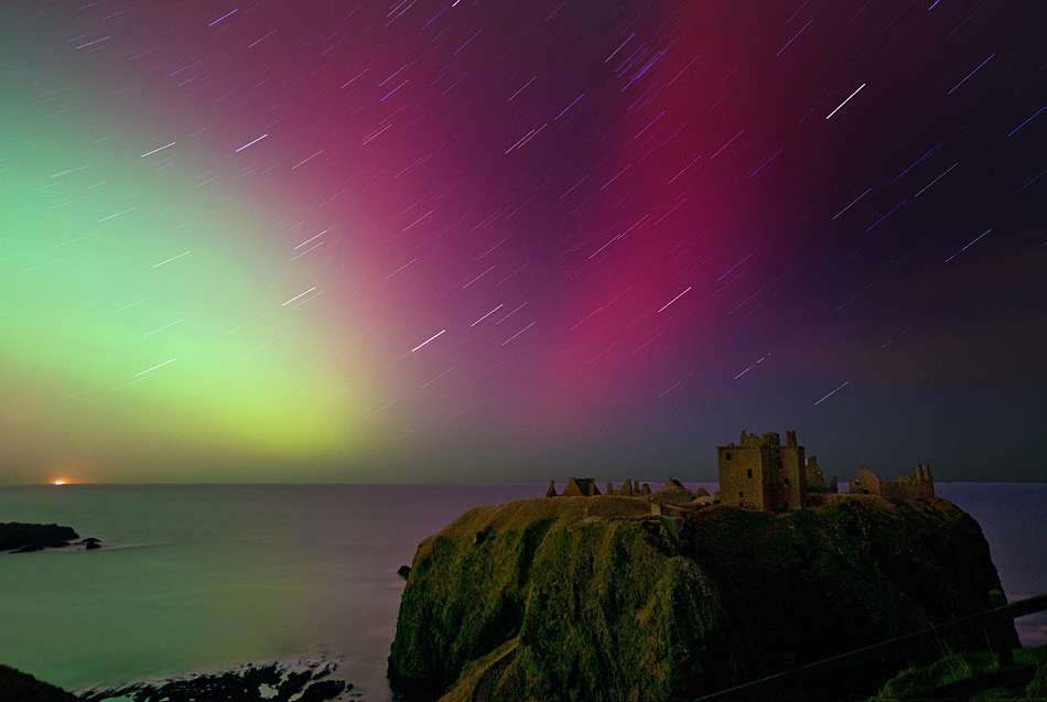 Dunnottar castle star trail - Scottish Aurora