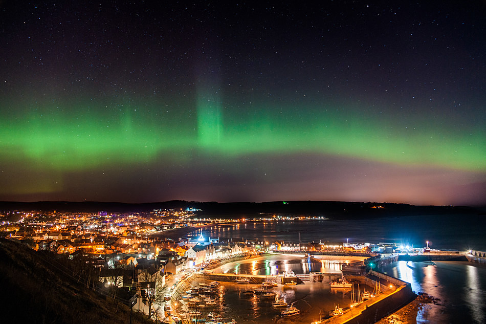 Aurora over Stonehaven on Hogmanay 2015 - Aurora in Scotland